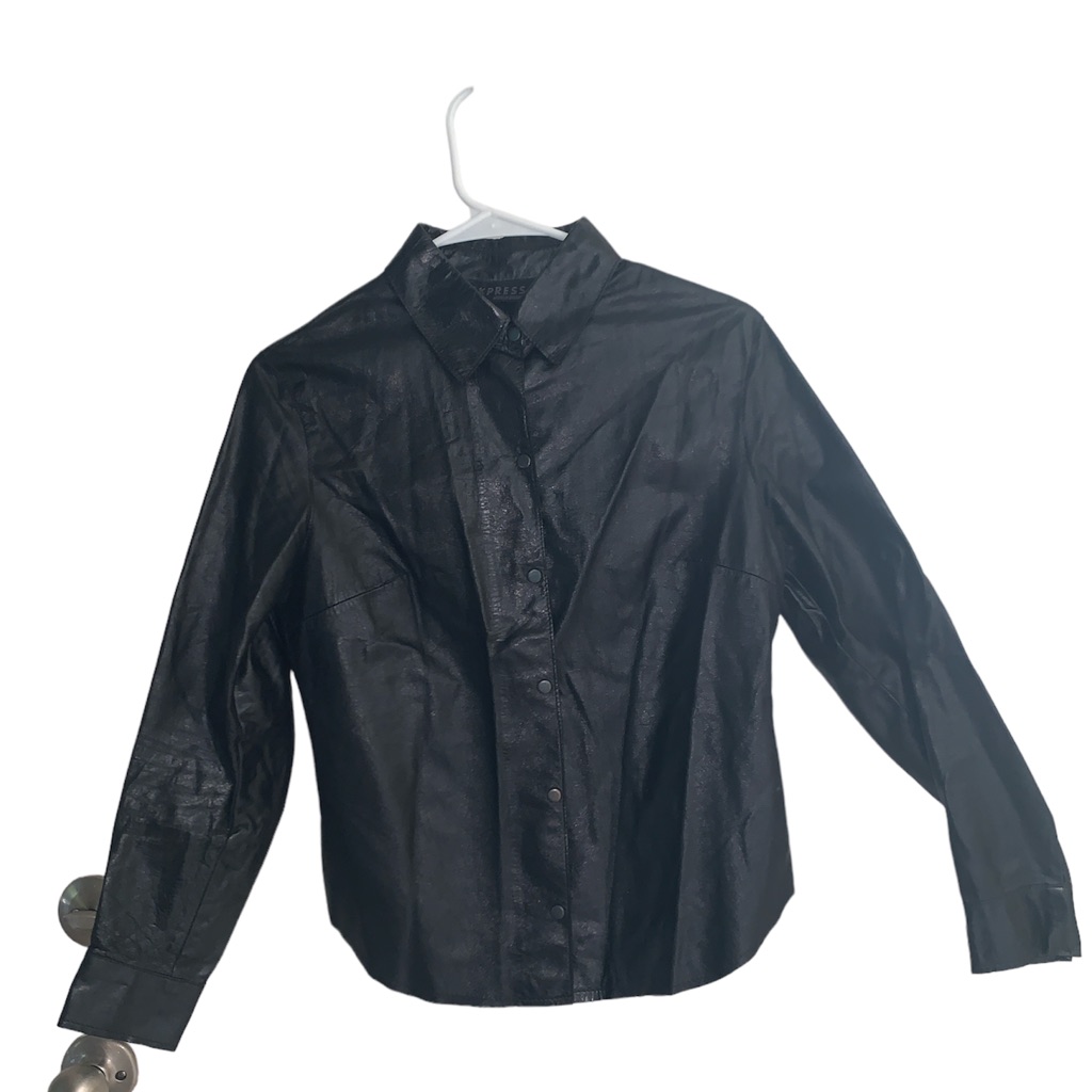 Express World Brand Womens Black Leather Blouse